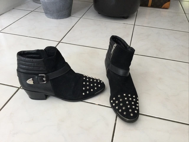 Bottines boots COLISÉE PARIS pointure 38,5 daim/cuir noir clouté 345€