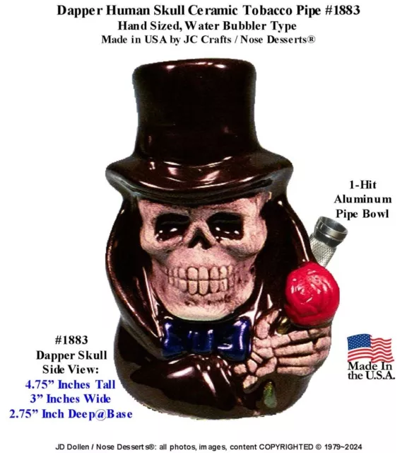 Dapper Grim Reaper Skull Ceramic Glass Rumph Water Bong Hookah Tobacco Pipe 1883