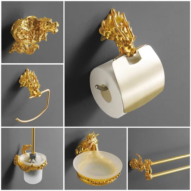 Montaje en pared Gold Dragon Design Baño Hardware Soporte de papel higiénico Toalla Tela Caja