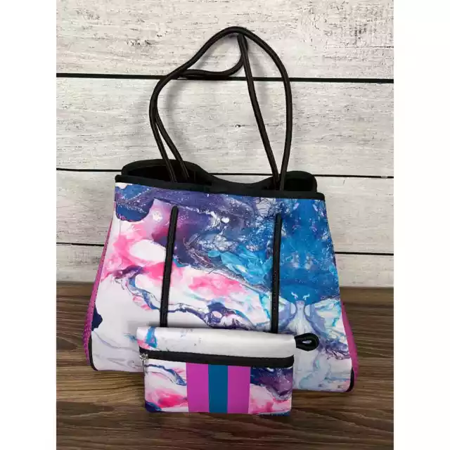 NEW LADIES TIE Dye Neoprene Tote Bag with Zip Pouch $40.00 - PicClick