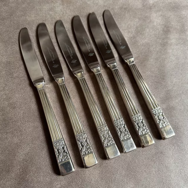 6x VINTAGE LADY KATHERINE STANLEY ROGERS SILVER PLATE ENTREE KNIVES SHEFFIELD
