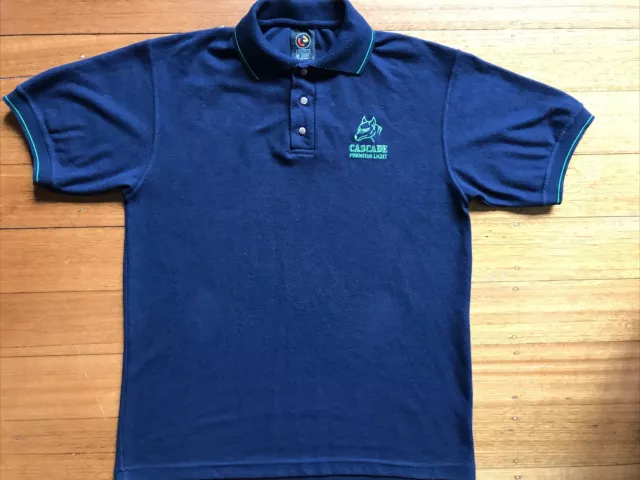 Vintage Mens Cascade Beer Premium Light Blue Polo Shirt Large Cub Licensed