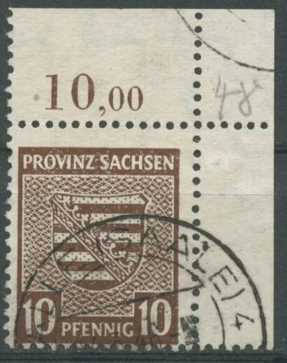 SBZ Provinz Sachsen 1945 Provinzwappen 78 Y b Ecke re. oben gestempelt geprüft