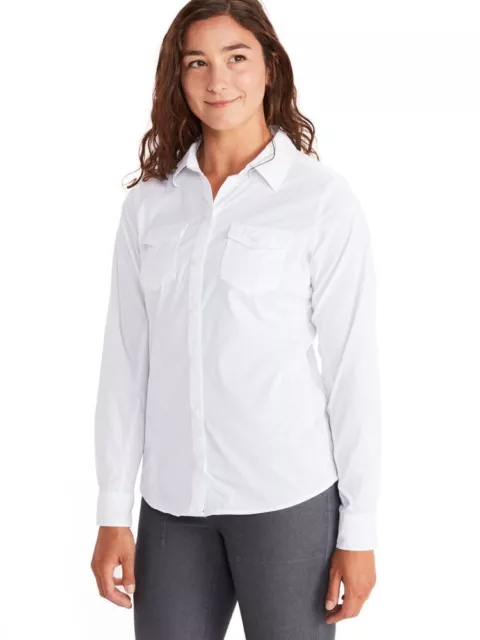 MARMOT Annika Womens Outdoor Nylon White Long Sleeve Button Down Shirt Medium