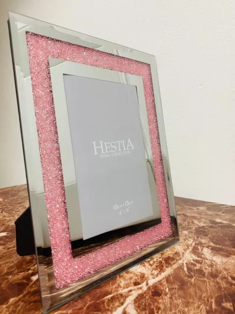 Blushing Crystal Glass Photo Frame Hestia Elegant Mirror 4" x 6"