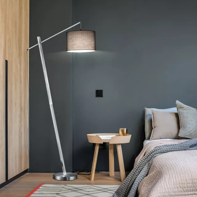 Standleuchte Stehlampe Leuchte Wohnzimmer Textil Metall grau 1x E27 Höhe 163 cm