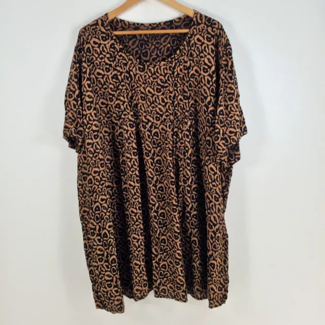 Unbranded womens tunic blouse top size 24 brown animal print short sleeve 056790