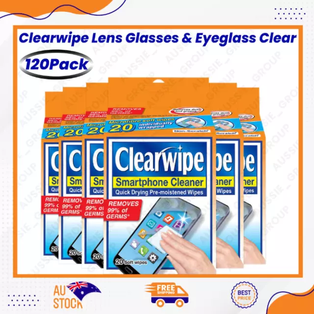 Clearwipe Lens 120pk Cleaner Glasses Clear Eyeglass & Sunglass Microfibre Wipes