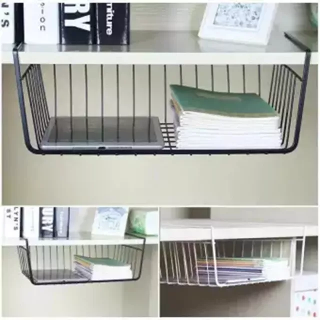 Under Desk Cabinet  Shelf Table Storage Basket Rack Wire Hanging Rack Organizer