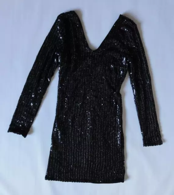 GUESS LONG SLEEVE V-NECK SEQUIN STRIPE DRESS, Gray/black, Size L, MSRP $138