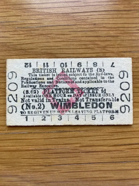Railway Ticket: British Railways (S) Platform Ticket Wimbledon (No. 2) - 1952