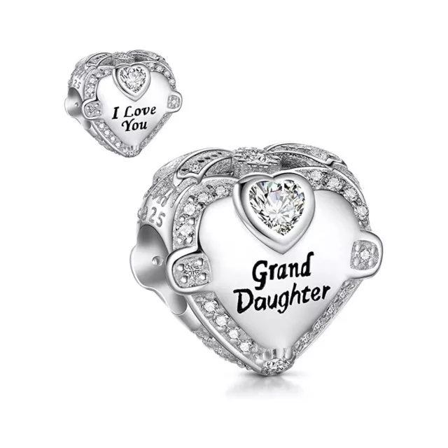 Granddaughter I Love You Crystal Heart S925 Sterling Silver Bead Charm for Women