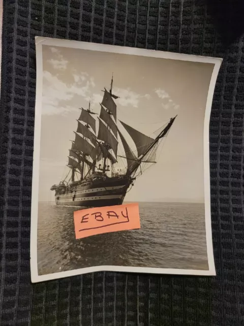 Original Photo Amerigo Vespucci tall ship of the Italian Navy at Gibraltar 1950s
