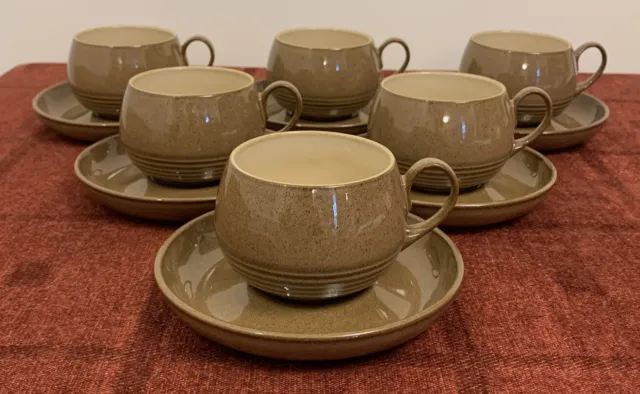 6 Denby Stoneware Pampas Duos, Cups & Saucers