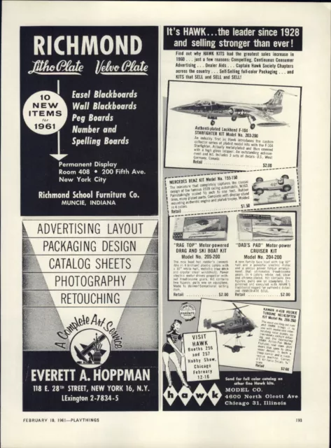 1961 PAPER AD Hawk Scale Model Kaman Huskie Helicopter Lockheed Starfighter Car