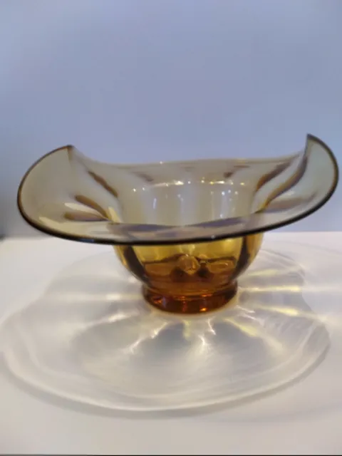 Beautiful Blenko  Large Hand blown studio art glass bowl Stunning Amber