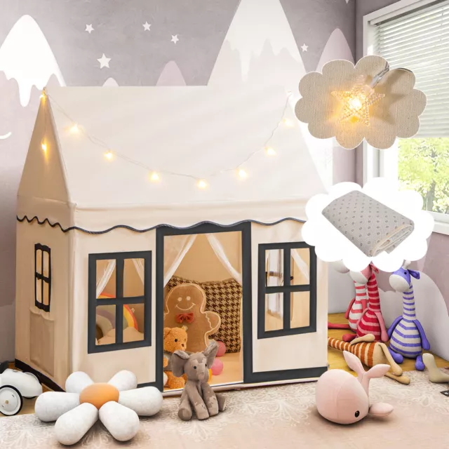 Kinderspielzelt Spielhaus Tipi Kinderzelt Babyzelt Drinnen mit LED & Matte groß