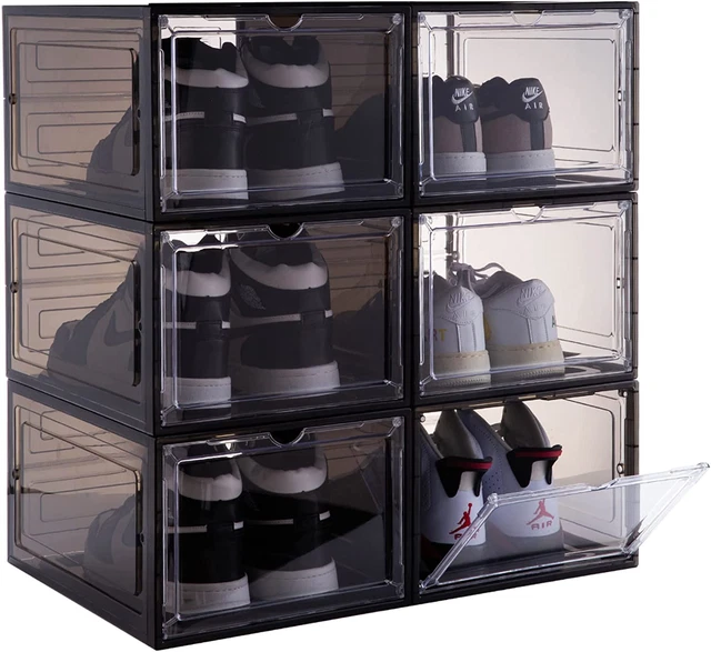 SHOE STORAGE BOXES, 6 Pack Large Drop Front Shoe Boxes w/ Magnetic Door ...