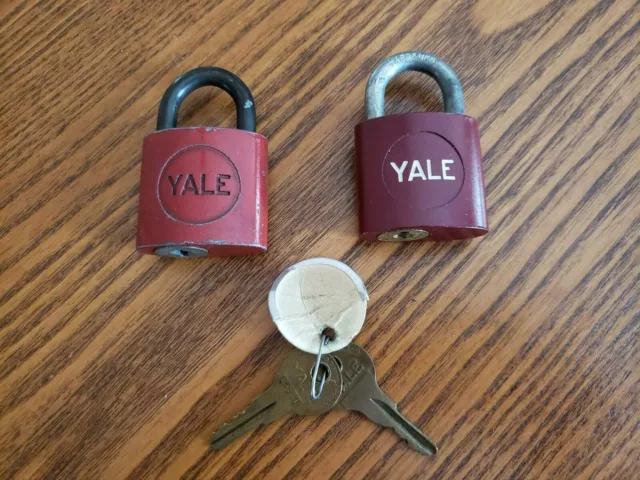 2 Vintage Yale Red Padlocks Hardened USA with 2 Keys
