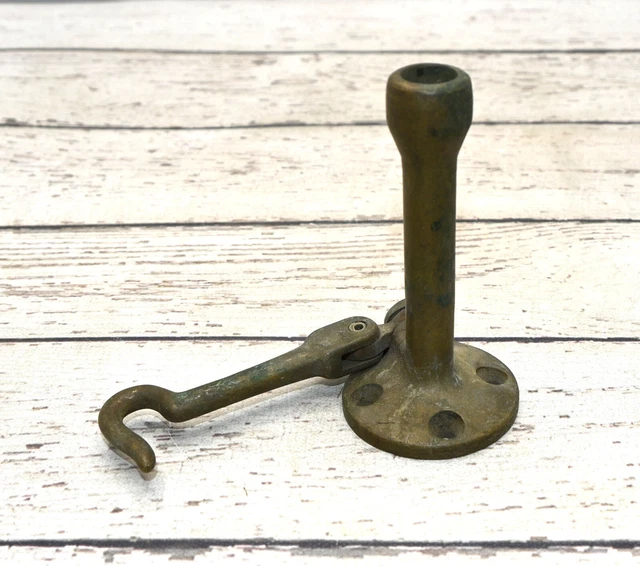 Antique Vintage Brass-Metal Door Stop Stopper Hardware With Hook