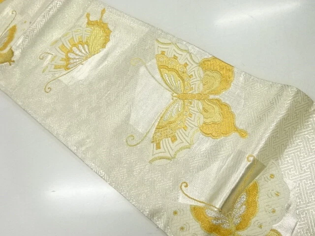 45232# Japanese Kimono / Antique Fukuro Obi / Saganishiki / Buttefly