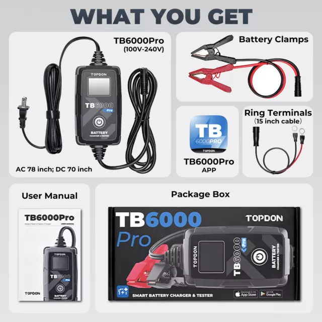 Neueste! TOPDON TB6000Pro 6Amp 2-in-1 Auto Batterieladegerät &Batterieprüfgerät 2