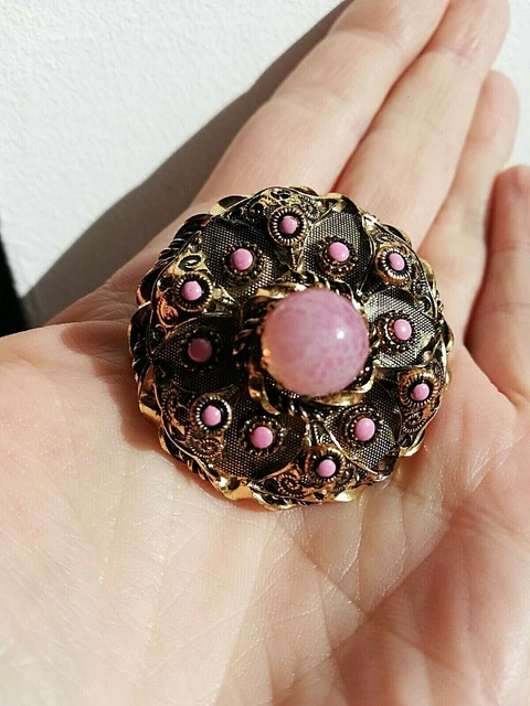 Broche émaillée Lavande Avec Cristal Rose Joan Rivers - Style Art Déco - Vintage - Occasion