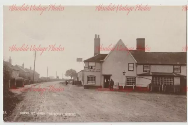 Old Pub Postcard The White Horse Capel St. Mary Suffolk Real Photo C.1910