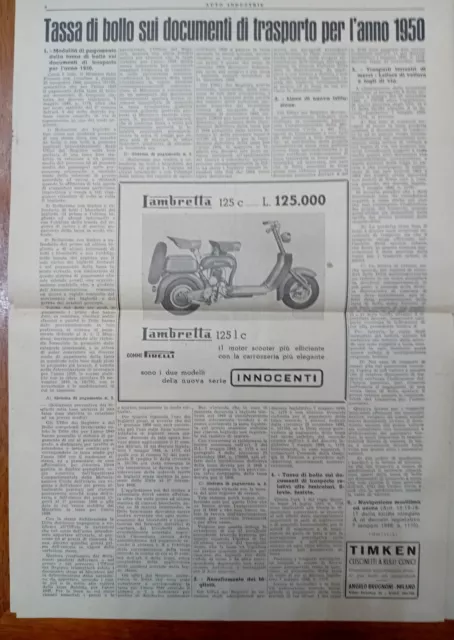 Pubblicità Lambretta Innocenti E Autobus Lancia, Su Settimanale Del 1950