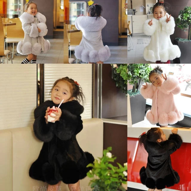 Girls Kids Padded Quilted Winter Coat Jacket  Fur Hooded Long Parka Coat Xmas