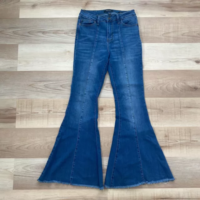 JUDY BLUE WOMEN'S Super Flare Fit Jeans Size 7/28 Frayed Hem High Rise ...