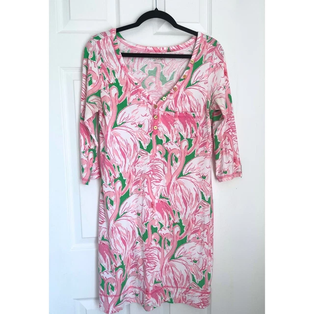 LILLY PULITZER FLAMINGO Bird- Palmetto Dress, Pink Colony, Green Preppy,  SM/MED $49.81 - PicClick