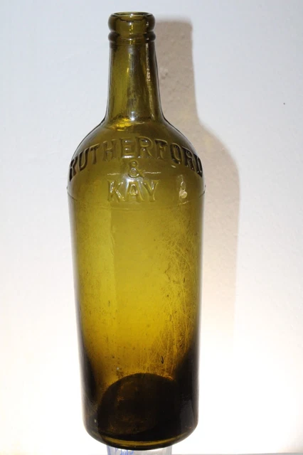 Rutherford  & Kay Whiskey  Bottle 3 Piece Mold Blown 10 1/2'' Black Glass