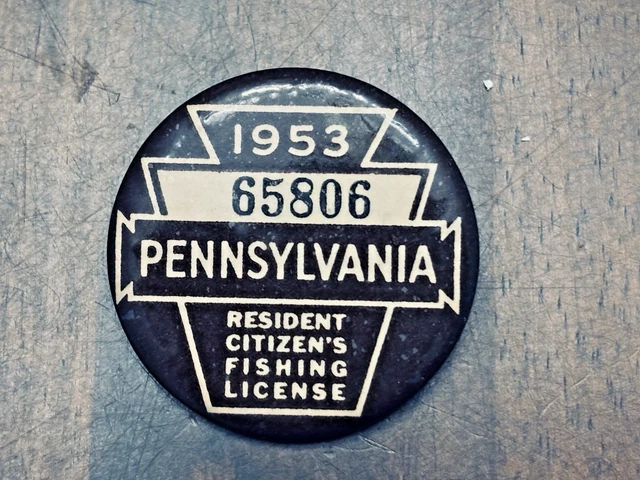 Bouton épingle permis de pêche citoyen résident de Pennsylvanie 1953