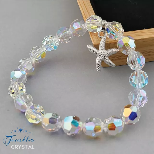 Stretch Beaded Crystal Bracelets with Austrian Beads Stainless Steel Pendant