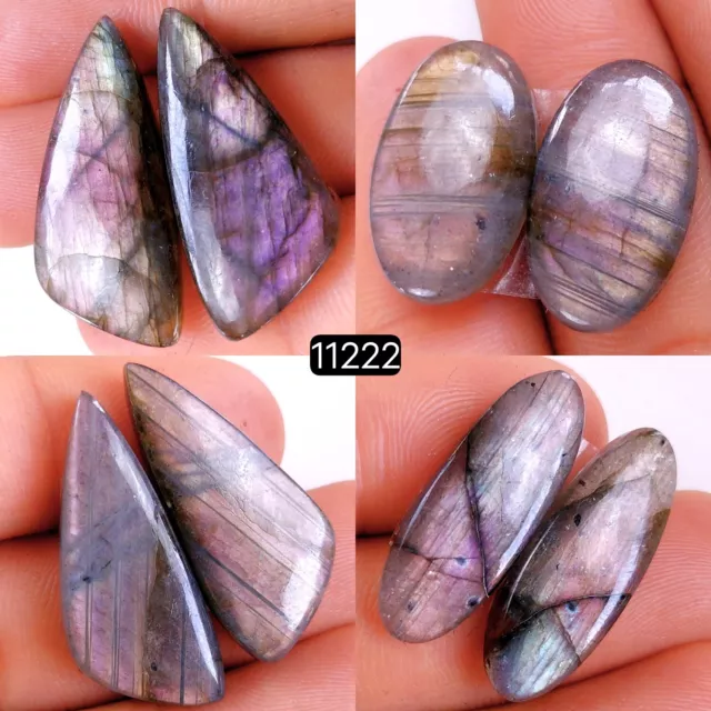 Lote de 4 pares de piedras preciosas cabujón labradorita natural de 119 quilates 32X14-22X12 mm #11222