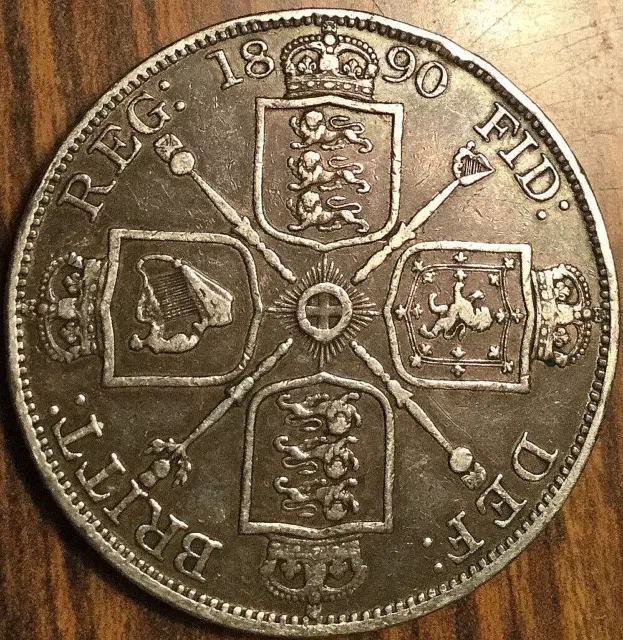 1890 Uk Gb Great Britain Silver Double Florin Coin
