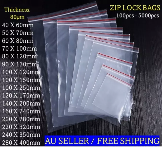 10x-5000x AU Zip Lock Plastic Packing Bags Resealable FAST SHIPPING (80μm)