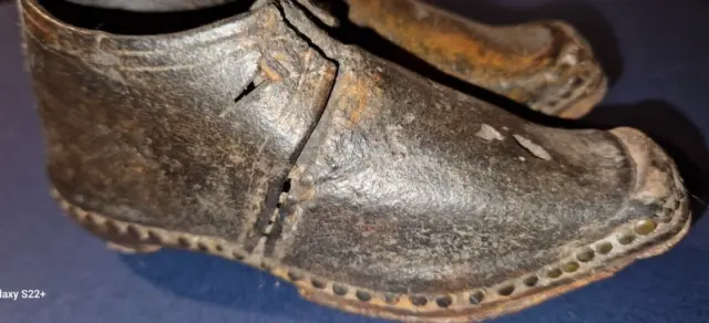 Antique Pair of Leather/Steel Shod Childs Lancashire Clog Shoes c1840