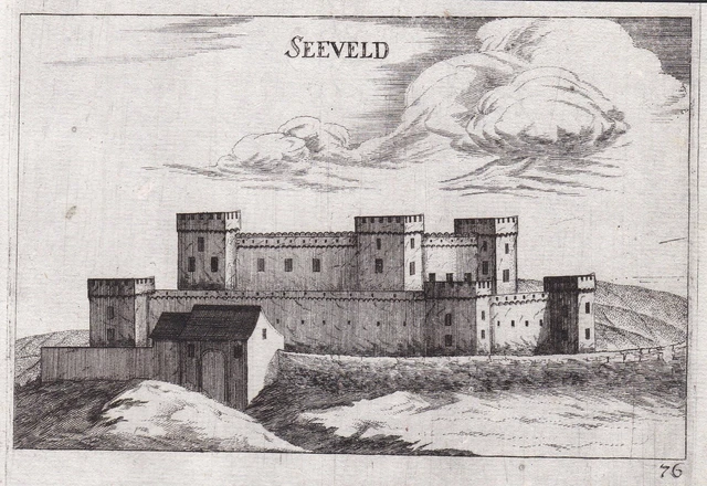 Castello Seefeld-Kadolz Austria Incisione Stampa Antica Vischer 1672