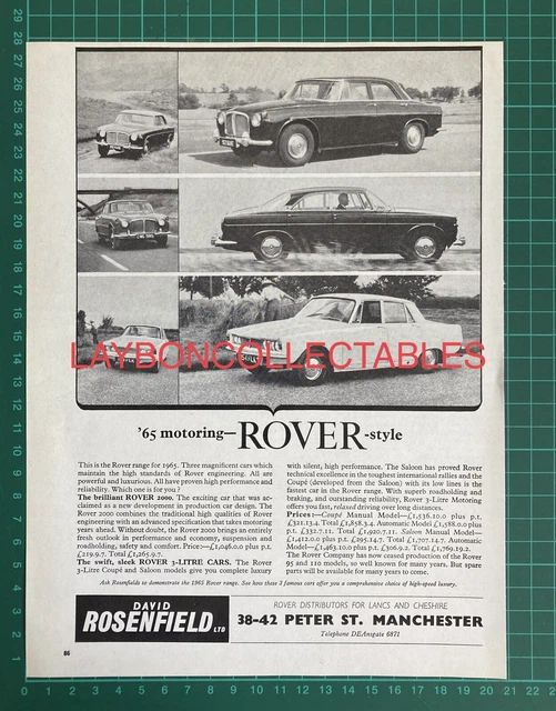 Vintage Rover Car Advert 1965 Models Magazine Ad 1964
