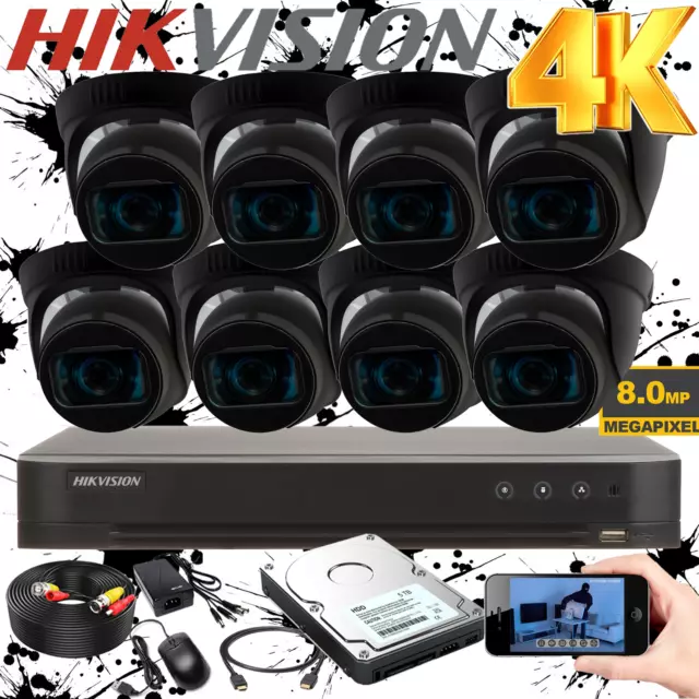 Hikvision 4K Cctv System 8Mp Dvr 8Ch 4Ch Outdoor Camera Security Black Kit Uk