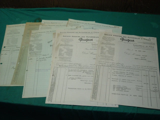 LOT DE 11 Factures Peugeot Cycles Et Automobiles 1921 1922 EUR 15,00
