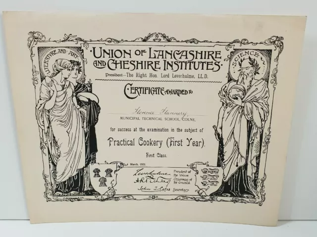 1921 Practical cookery Y1 certificate Technical school Colne Florence Flannery