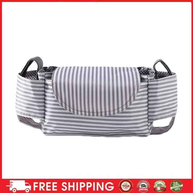 Bolso para cochecito de bebé almacenamiento multifunción biberón y portavasos (rayas)