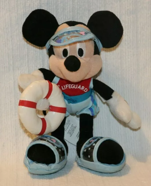 Disney Store Lifeguard Mickey with Visor & Life Preserver Ring 9" Bean Plush NWT