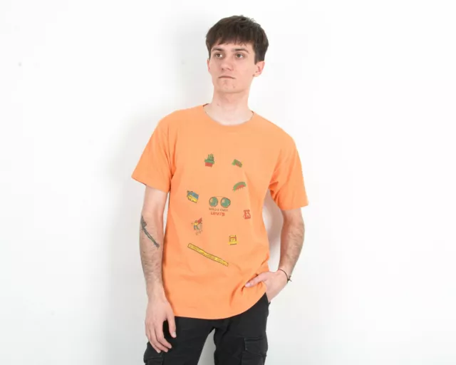 Levi's Vintage Da Uomo M Camicia Manica Corta Tee Cotone Arancio T-Shirt Made IN