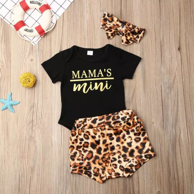 Newborn Infant Baby Girl Clothes Set Romper Tops Leopard Shorts Summer Outfits