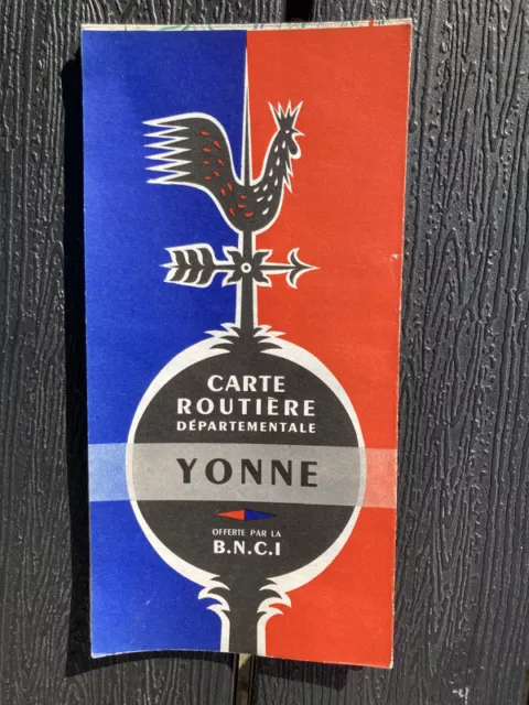 carte routière départementale B.N.C.I YONNE 89 1957 57x39cm tres bon état