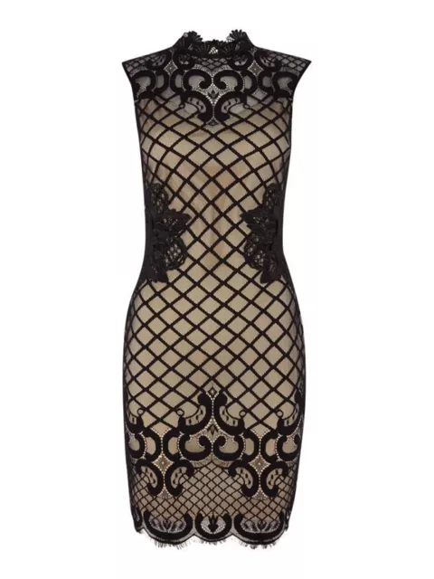 BNWT Lipsy Grid Mesh Lace Applique Illusion Bodycon Shift Dress UK10 RRP £65